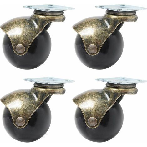 Roulettes à billes, roulettes de 40 mm pour meubles, jeu de 4 roulettes pivotantes, roulettes avec plaque supérieure en laiton antique, pouf, fauteuil roulant (1/5)