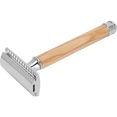 Couteau de Rasage Portable Double Face, Manuel, avec Tête de Lame Ergonomique Antidérapante et Ajustée, pour la Barbe et les aisselles. Manche en Alliage de Zinc, Laiton et (SILVER) (1/5)