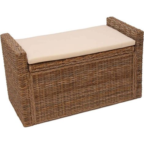 Banc coffre de rangement M92 en rotin avec coussin 88cm - gris cubu