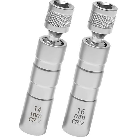 2 Douille à Bougie 14 mm, 16 mm, Paroi Mince, Acier CR-V, Rotation 360°, Aimantée, Universelle, Auto (1/5)