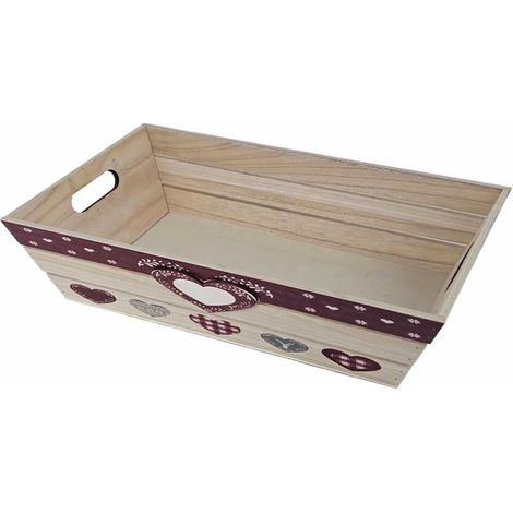 Vassoio paulonia cuori rossi tirolo, 49x29x12 cm (kit da 3)