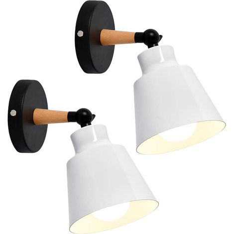Wandleuchte Modern Innen aus Eisen Holz Wandlampen Verstellbare für Wohnzimmer Schlafzimmer Flur Treppenhaus(2er Weiß)