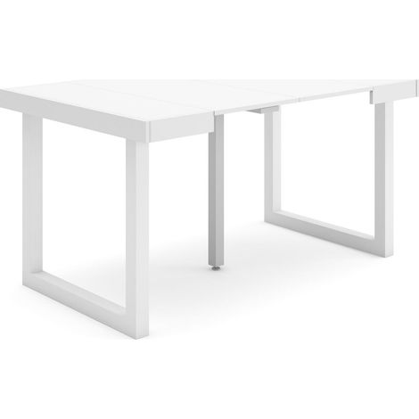Skraut Home - Table console extensible, Console meuble, 140, Pour 6 personnes, Pieds bois massif, Style moderne, Blanc (1/5)