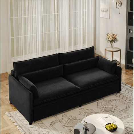 Sofá cama de 3 plazas 206x91x86 cm de chenilla negra con almacenaje - CHICFURN (1/5)