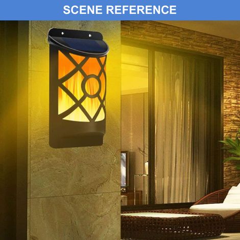 Lumière Solaire Extérieure Flammes Clignotantes avec Capteur de Noirceur, Design Treillis 66 LED Étanche pour Jardin Terrasse Cour (1/5)