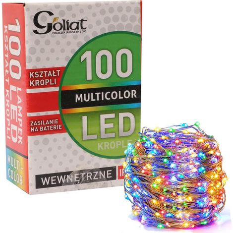Gocce di Natale su filo, 100 LED multicolore, alimentate a batteria, a risparmio energetico (1/5)