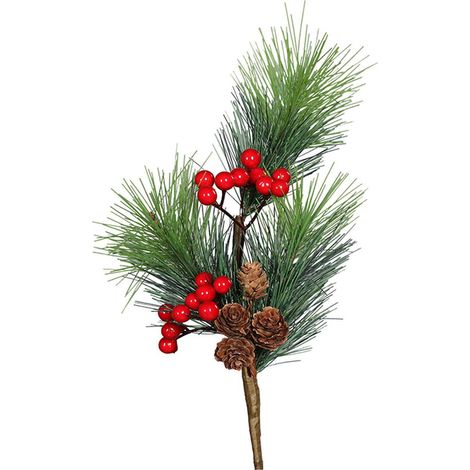 Branche de sapin artificiel H 44 cm D 22 cm avec 4 mini pommes de pin et Baies (1/3)