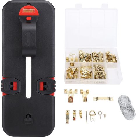 Jeffergarden Kit de suspension de tableaux tout-en-un, multifonction, avec outil de niveau et coffret de fixation. (1/5)
