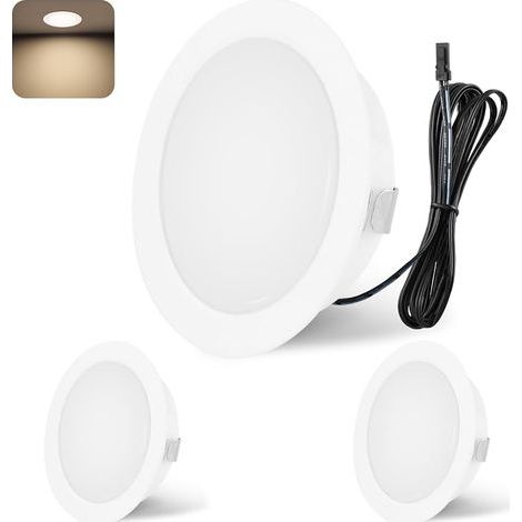 Spot LED Encastrable, Spot LED 12V 4000K Blanc neutre Dimmable, 3W Extra Plat Spot encastrable, Trou 55-58mm Aluminium Plafonnier spot avec câble de 2m, Lot de 3, Blanc (1/5)
