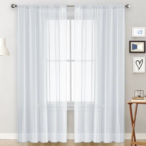 Zwei schlichte, doppelsträngige Trinylon-Gardinen/transparente Gardinen, halbverdunkelnd, dünner Fenstervorhang, 100 cm x 130 cm – weiß (1/4)