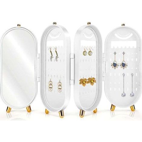 UlisemPrésentoir à boucles d'oreilles pliable avec miroir, organiseur pour boucles d'oreilles et clous d'oreilles (1/4)