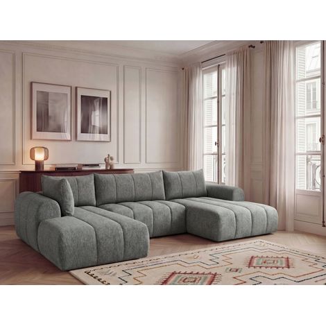 BOBOCHIC - Canapé panoramique fixe NESTY tissu chiné Angle droit  Gris foncé