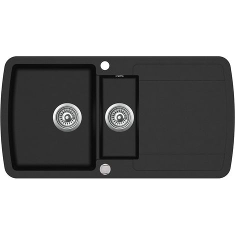 Lavello cucina doppio granito 96 x 50 x 31 cm vassoio home nero arredamento cucina 020002315