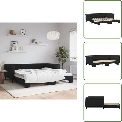 Tagesbett Ausziehbar Schwarz 100x200 cm Samt - Schlafsofa - Doppelbett - Gästebett - Samtsofa - Wohnzimmermöbel (1/5)