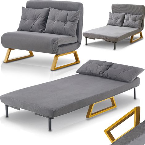 Poltrona Letto Reclinabile 2 Posti Chaise Lounge in Velluto Convertibile Grigio (1/5)