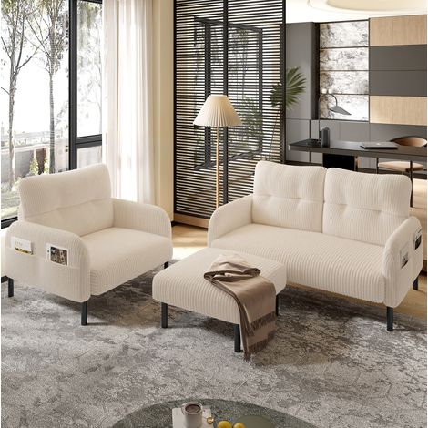 Conjunto de salón 3 piezas 120/75/79 cm en pana beige, con bolsillo lateral (1/5)
