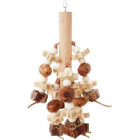 Jouet à mâcher en bois en forme de perroquet, 28 cm de hauteur, blocs de bois naturel, perles multicolores