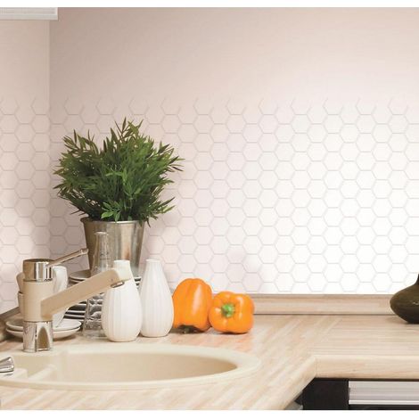 Sticker mural adhésif hexagonal blanc – Lot de 4 plaques 26.7x26.7cm – Résistant à la chaleur et à l'humidité – Installation facile et repositionnable – Thedecofactory (1/5)