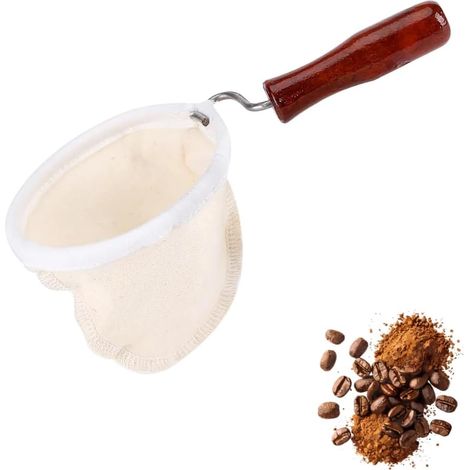 APEX Filtre à café Réutilisable, Sac Filtrant en Tissu de Flanelle, Passoire à thé, Goutteur de café Lavable avec Poignée en Bois pour la Maison, le (Grand) (1/4)