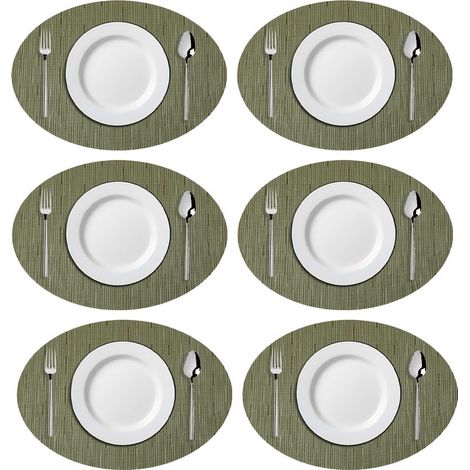 Sets de table ovales en vinyle tissé imitation bambou, résistants à la chaleur et lavables, pour table de cuisine (vert) (1/5)