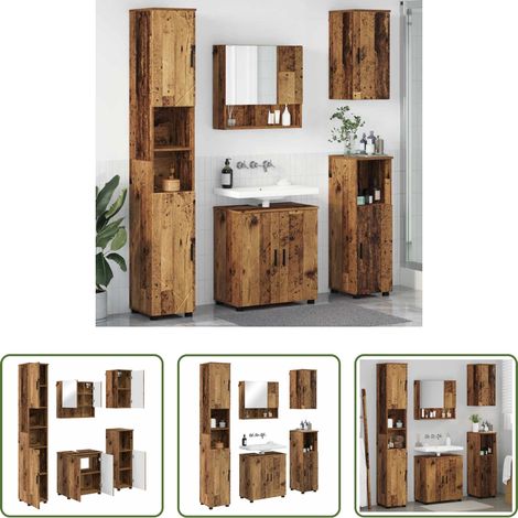 vidaXL Miroir salle de bain - Ensemble de mobilier de salle de bain 5 pcs Bois Ancien (1/5)