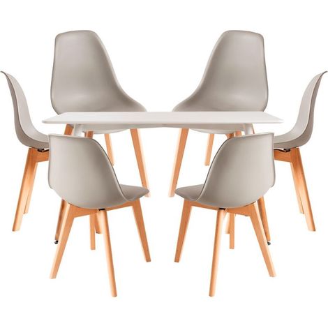 Conjuntos de mesa y sillas - Conjunto Mesa Tower Rectangular 120 x 80 cm Blanca y Pack 6 Sillas Kelen - Gris (1/5)