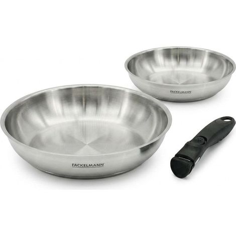 Lot de 2 poêles en inox de 20 cm et 28 cm avec manche amovible Fackelmann InoGrip (1/5)