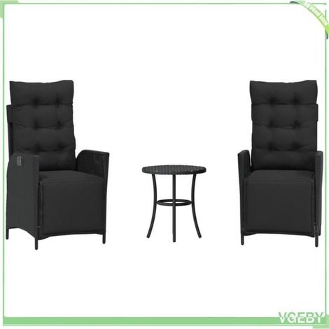 Ensemble de bistro 3 pcs - FAFEICY - Fauteuil inclinable - Résine tressée noire - Coussins amovibles - Cadre acier (1/5)
