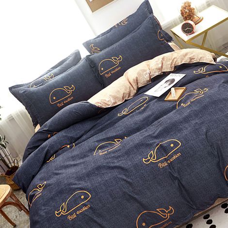 Housse de couette simple en coton brossé doux pour la peau, texture épaisse en pur coton, convient aux dortoirs étudiants, housse de couette simple, literie, housse de couette simple à motif baleine, (1/5)