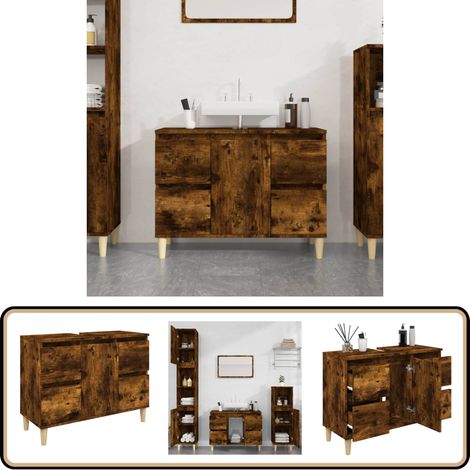 Waschbeckenunterschrank Räuchereiche 80x33x60 cm Holzwerkstoff - Waschbeckenunterschrank - Badezimmermöbel - Holzmöbel - Spiegelschrank - Handtuchhalter
