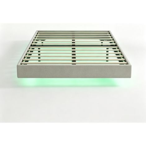 Letto matrimoniale 140x190 cm in tessuto beige con LED moderno senza materasso FloraGrace (1/5)
