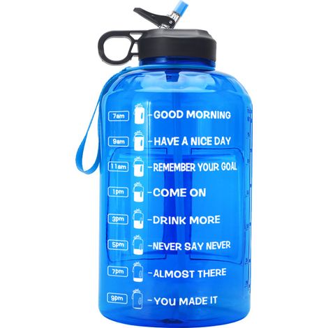 Bouteille d'eau grande capacité 3,7 l avec hydratation et temps motivant Bleu