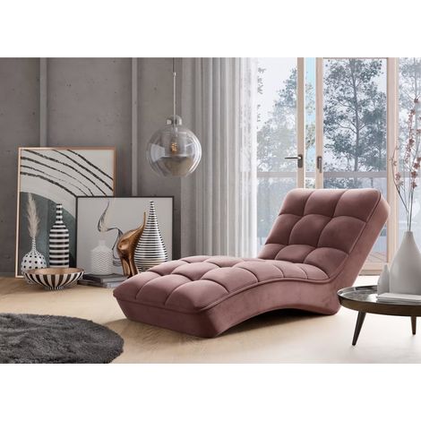 Chaise longue d'intérieur velours capitonné RIKAL – Confort et raffinement-Rose poudré (1/5)