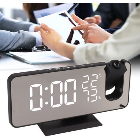 Radio, réveil à projection, affichage LED de la température et de l'humidité, horloge électronique, réveil numérique avec texte blanc gras (1/5)