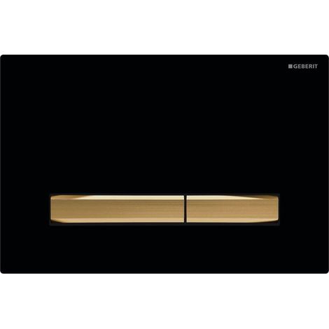 Geberit Sigma50 2-Mengen-Spülplatte, eckig, messing metallic: Grundplatte und Drücker: Messing, Abdeckplatte: schwarz (115.672.DW.2) (1/4)