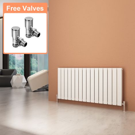 ELEGANT White Horizontal Double Flat Panel Radiator 600x1216mm Designer Radiator with Angled Radiator Valves (1/5)