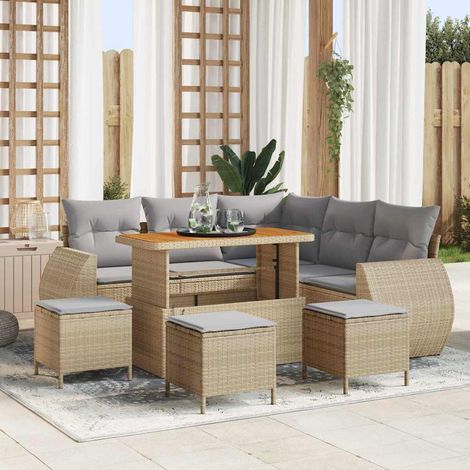 Garten-Sofa-Set 9 pcs Beige Poly-Rattan vidaXL (1/5)