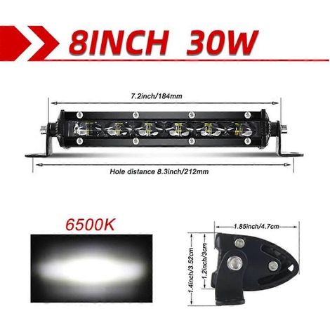 Barre lumineuse LED combinée 5,5", 10" et 20" (2 rangées) pour travail, feux de travail LED tout-terrain, voitures, camions, 4x4, SUV, quads, 12 V/24 V, 8 pouces - 30 W (1/5)