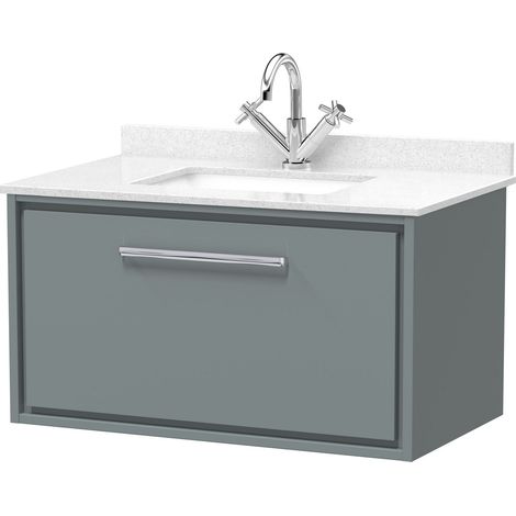 Balterley Longnor 800mm Wall Hung Single Drawer with Marble Worktop Basin - Coastal Grey