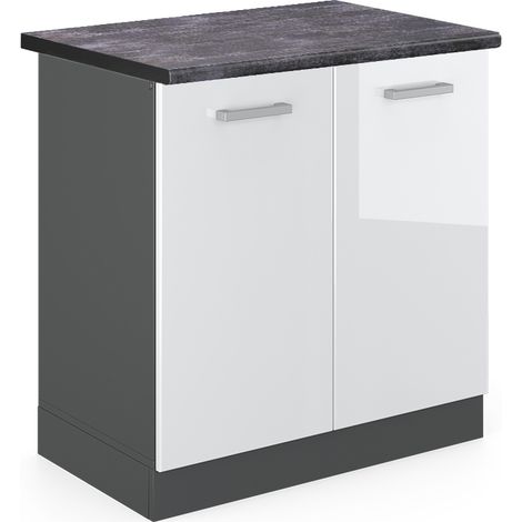 Mobile lavello cucina R-Line, Bianco lucido, 80 cm , PL Antracite, Vicco