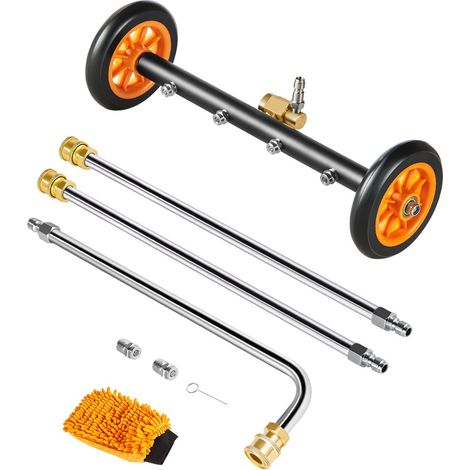 Nettoyeur de surface pour nettoyeur haute pression 415 mm, accessoire nettoyeur sol en acier inox sur roues, 275 bar max. mécanisme de réglage d'angle 4 buses pulvérisation 2 tiges d'extension (1/5)