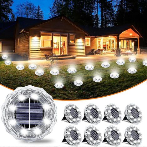 Lampes solaires de sol, lampes solaires étanches à disque pour une utilisation extérieure, éclairage paysager pour allées, cours, terrasses, pelouses, patios et piscines (1/5)