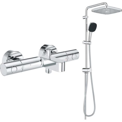 Pack mezclador termostático baño/ducha GROHE Quickfix Precision Get + columna de ducha GROHE Vitalio Comfort 250 con desviador, acabado cromado