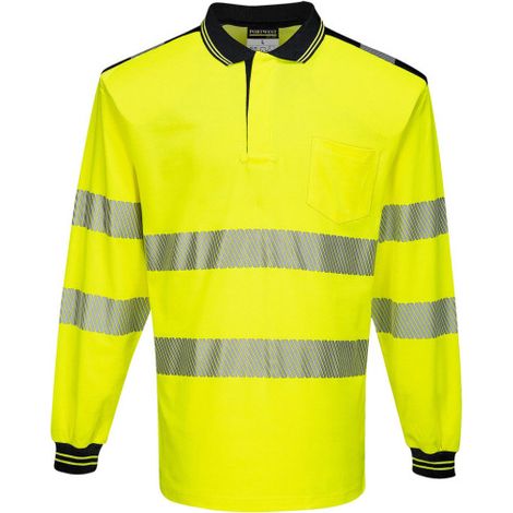 Polo de de manga larga PW3amarillo naranja flúor de diseño segmentado T184 XS Amarillo / Negro