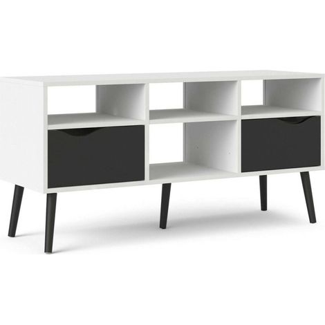 Dmora Meuble TV avec deux tiroirs et compartiments ouverts, noir et blanc, 117 x 57 x 39 cm, avec emballage renforcé (1/4)
