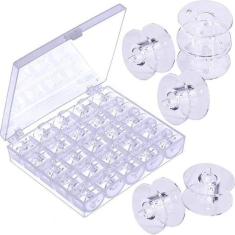 BRAVIX (25 pièces Transparente) Canette Machine a Coudre,Bobines pour Machine à Coudre Canettes de Couture Universelle Bobine de Machine à Coudre en Plastique avec Boîte de Rangement (1/4)