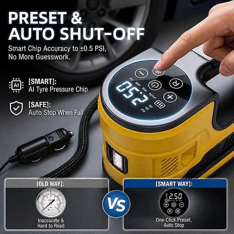 Pompe à air électrique pour véhicules, compresseur d'air sans fil pour pneus de voiture avec voyant d'alerte SOS et moniteur de pression des pneus (1/4)