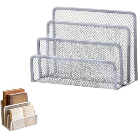 Organiseur de courrier en maille métallique pour bureau, trieur de lettres à 3 emplacements avec design à niveaux, trieur de documents d'enveloppe, de bureau, fer, noir et argenté, 2 options de (1/5)
