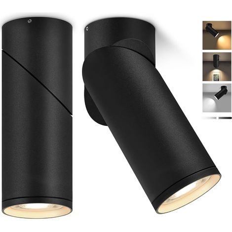 Spot Plafonnier LED, 5W 500LM Luminaire Spot Orientable 355°, 3000K/4000K/6500K GU10 Ampoule Incluse, Moderne Plafonnier Noir Mat, pour Chambre Salon Couloir Cuisine Salle à Manger, 2 Pcs (1/5)