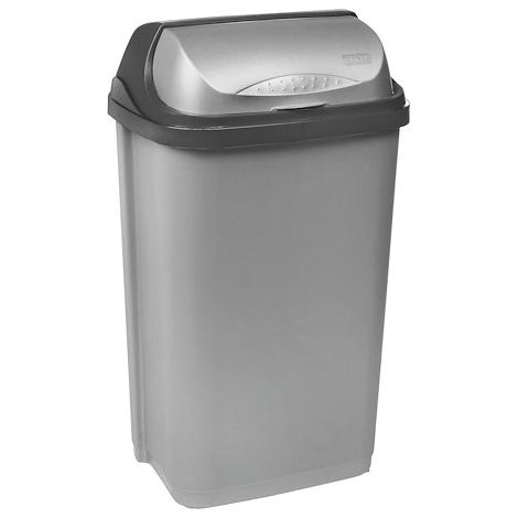 Poubelle plastique Oktop à couvercle coulissant - 50l - gris clair / gris foncé (1/4)